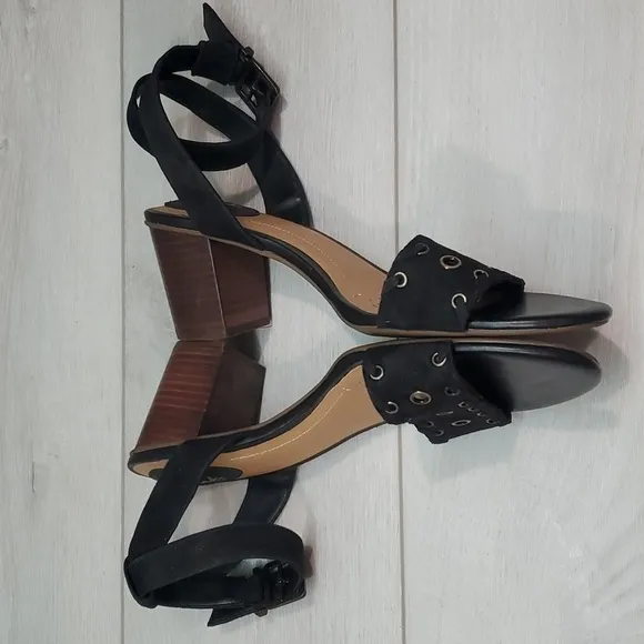 Clarks Artisan Women Ralene SHeen Ankle Suede Leather Heel Sandals shoes 9.5