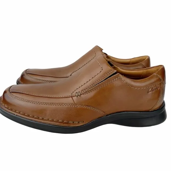 Clarks Leather Loafers NEW Kempton Free Brown Slip On Dress Shoes Men’s Size 9.5