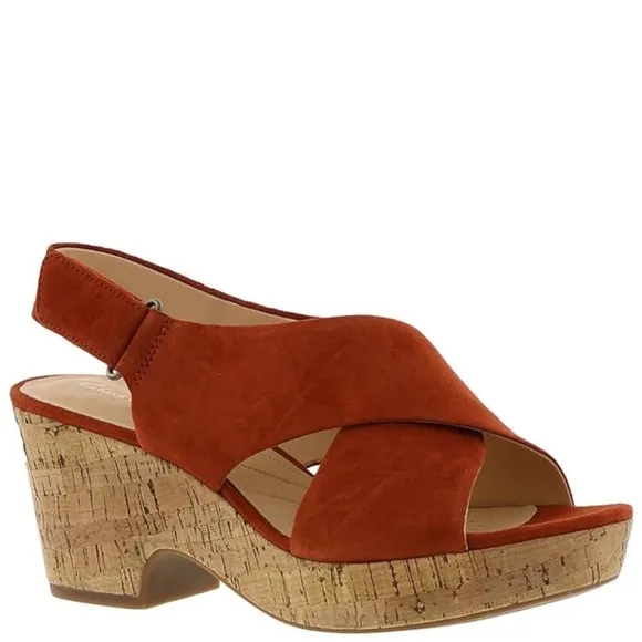 Clarks Maritsa Lara Womens Wedge Sandals Rust Suede