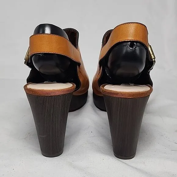 CLARKS STYLE EMMY PLATFORM SLINGBACK SLANTED CURVED HEEL CLOGS LADIES 7.5 GUC