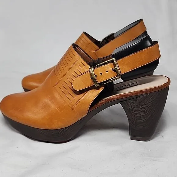 CLARKS STYLE EMMY PLATFORM SLINGBACK SLANTED CURVED HEEL CLOGS LADIES 7.5 GUC