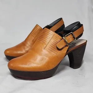 CLARKS STYLE EMMY PLATFORM SLINGBACK SLANTED CURVED HEEL CLOGS LADIES 7.5 GUC