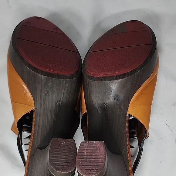 CLARKS STYLE EMMY PLATFORM SLINGBACK SLANTED CURVED HEEL CLOGS LADIES 7.5 GUC