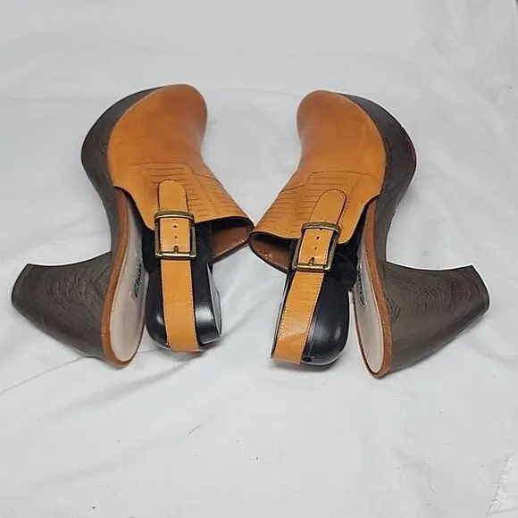 CLARKS STYLE EMMY PLATFORM SLINGBACK SLANTED CURVED HEEL CLOGS LADIES 7.5 GUC