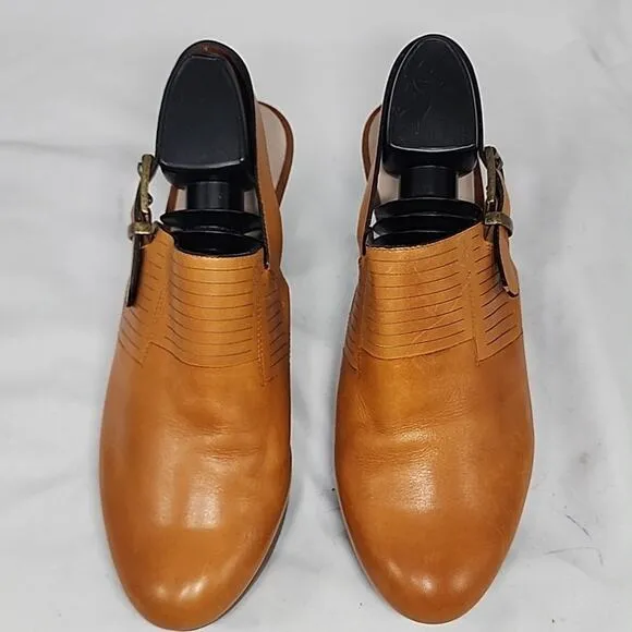 CLARKS STYLE EMMY PLATFORM SLINGBACK SLANTED CURVED HEEL CLOGS LADIES 7.5 GUC