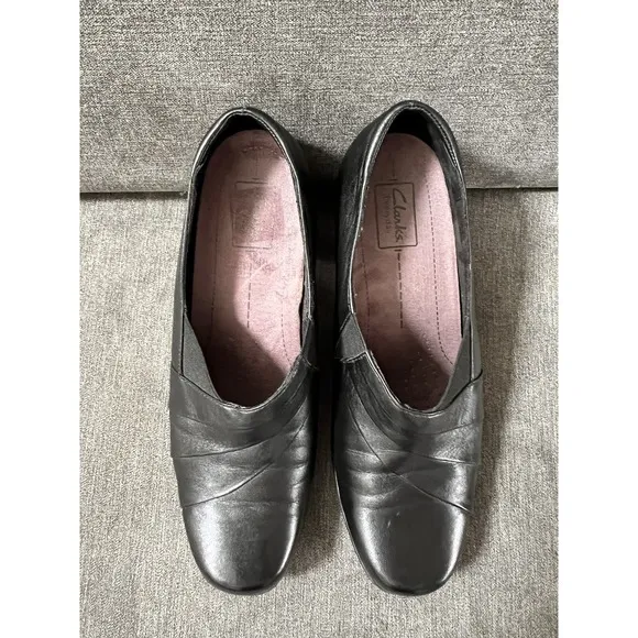 Clarks Sugar Spice Pumps Womens Size 10M Black Leather Shooties 2&quot; High Heels