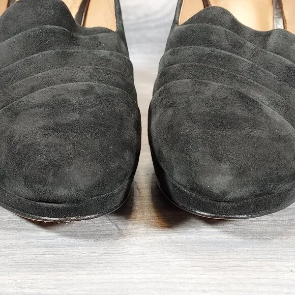 Clarks Women's Delsie Joy Pumps Size 10 Black Suede Pleated Platform Heels Shoes