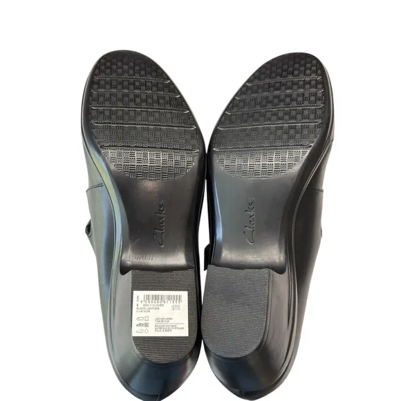 Clarks Womens Emily Clover Black Leather Mary Jane Pump Shoe Size 11 Wide Heels