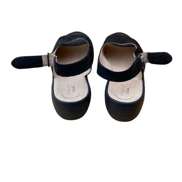 Clarks Women's Reedly Shaina Black Nubuck Wedge Sandal Size 11m -new
