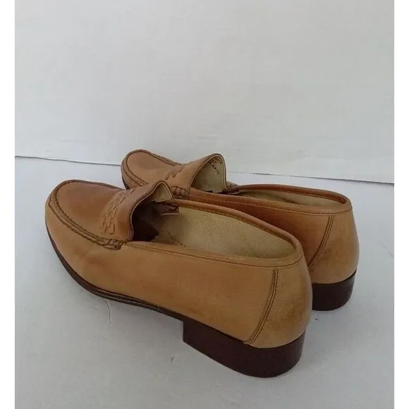 Classic Tan Leather Loafers Woven Detail Slip-On Comfort Dress Shoes‎