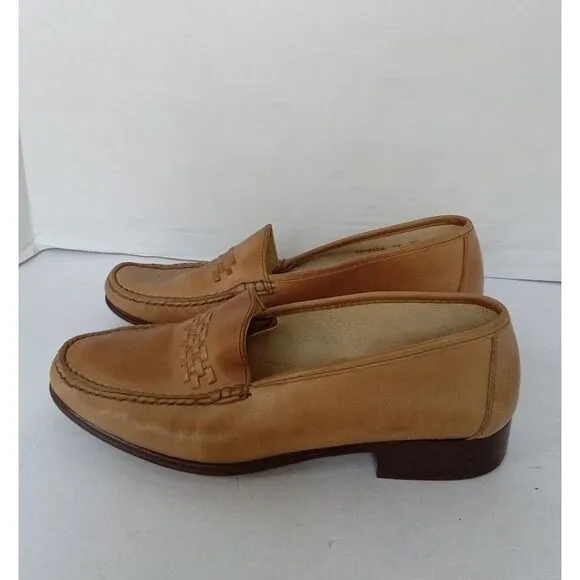 Classic Tan Leather Loafers Woven Detail Slip-On Comfort Dress Shoes‎