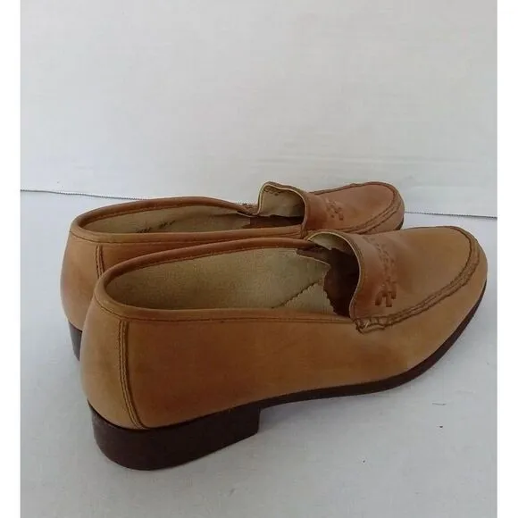 Classic Tan Leather Loafers Woven Detail Slip-On Comfort Dress Shoes‎