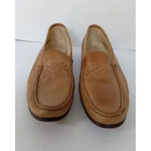 Classic Tan Leather Loafers Woven Detail Slip-On Comfort Dress Shoes‎
