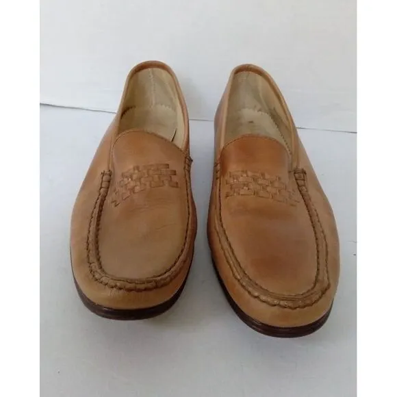 Classic Tan Leather Loafers Woven Detail Slip-On Comfort Dress Shoes‎