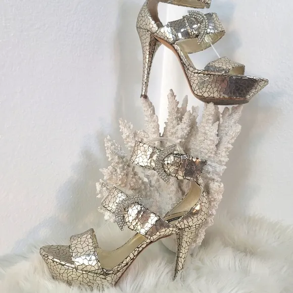 CLAUDIA CIUTI ITALIAN MIRROR MOSAIC PLATFORM HEELS WOMEN'S SIZE 7.5