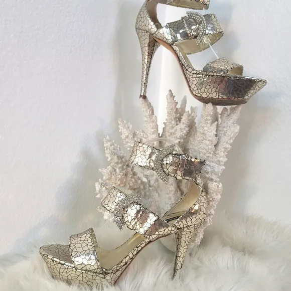 CLAUDIA CIUTI ITALIAN MIRROR MOSAIC PLATFORM HEELS WOMEN'S SIZE 7.5