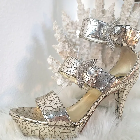CLAUDIA CIUTI ITALIAN MIRROR MOSAIC PLATFORM HEELS WOMEN'S SIZE 7.5