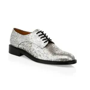 Clergie Rose Metallic Snake-Embossed Leather Derby Shoes