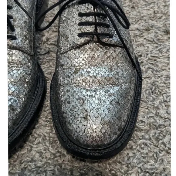 Clergie Rose Metallic Snake-Embossed Leather Derby Shoes
