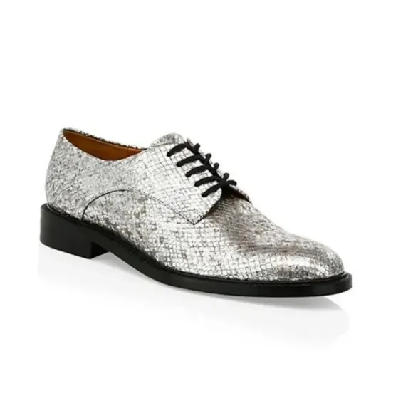 Clergie Rose Metallic Snake-Embossed Leather Derby Shoes