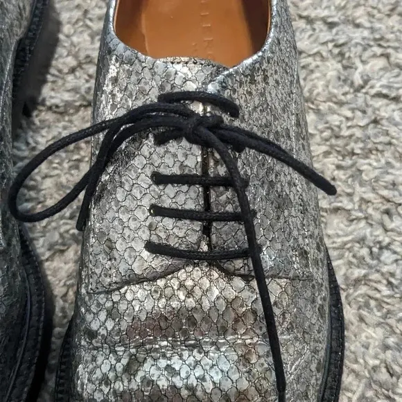 Clergie Rose Metallic Snake-Embossed Leather Derby Shoes