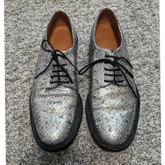 Clergie Rose Metallic Snake-Embossed Leather Derby Shoes