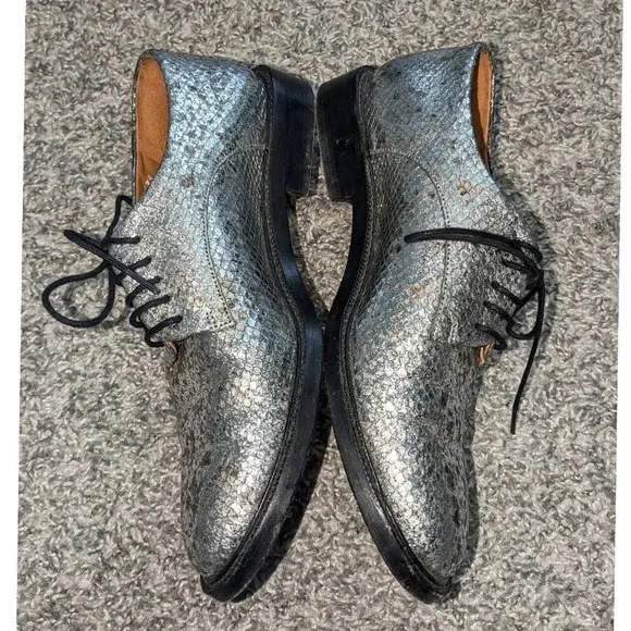Clergie Rose Metallic Snake-Embossed Leather Derby Shoes