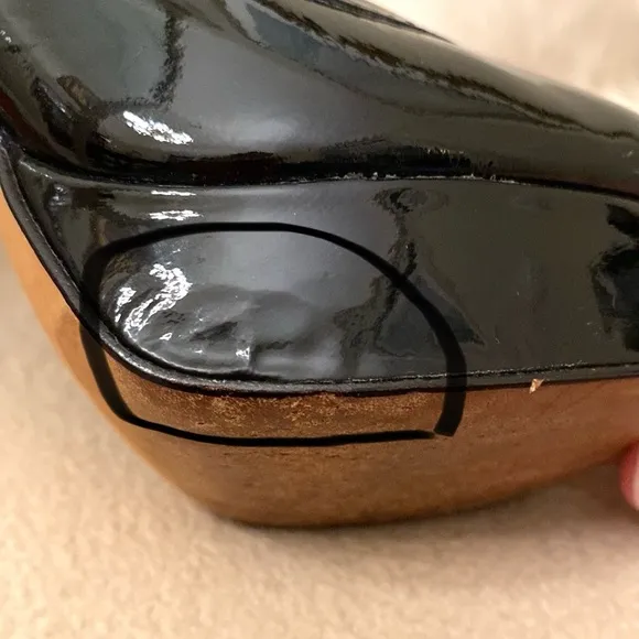 Coach Breana Black Patent Leather Peep Toe Platform High Heels Shoes Size 6.5M