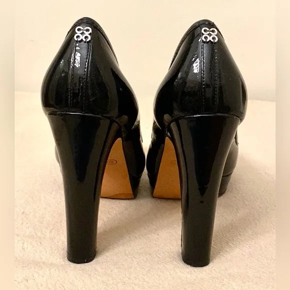 Coach Breana Black Patent Leather Peep Toe Platform High Heels Shoes Size 6.5M