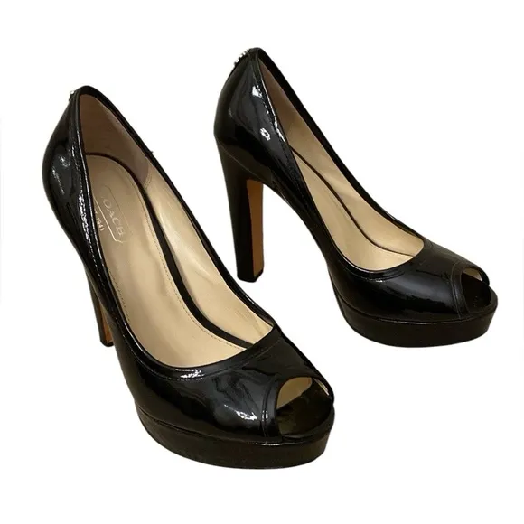 Coach Breana Black Patent Leather Peep Toe Platform High Heels Shoes Size 6.5M
