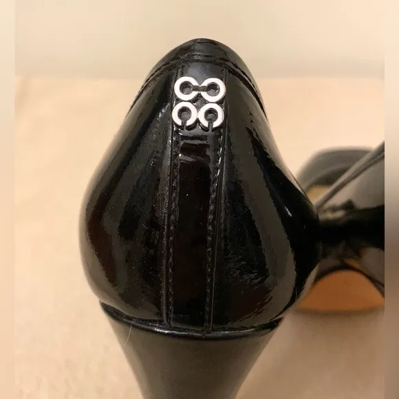 Coach Breana Black Patent Leather Peep Toe Platform High Heels Shoes Size 6.5M