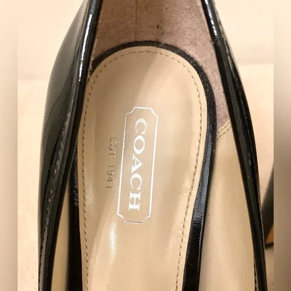Coach Breana Black Patent Leather Peep Toe Platform High Heels Shoes Size 6.5M