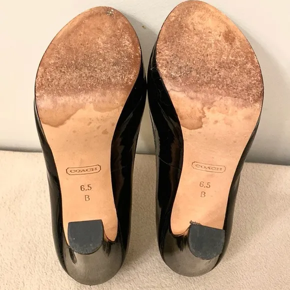 Coach Breana Black Patent Leather Peep Toe Platform High Heels Shoes Size 6.5M