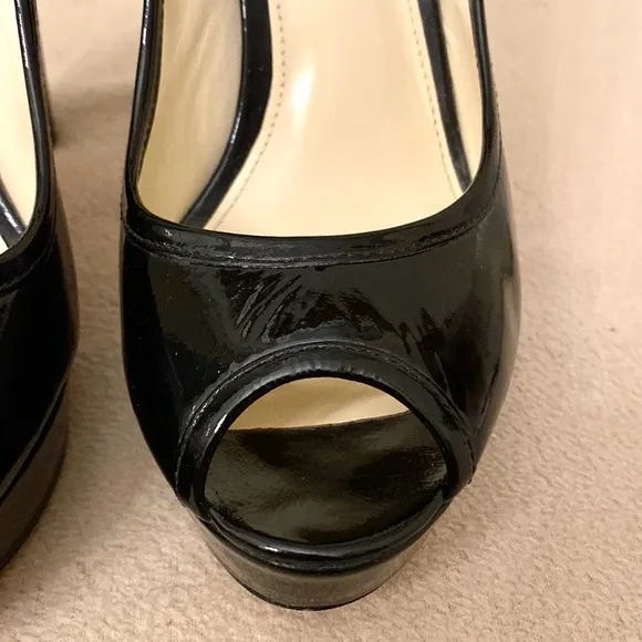 Coach Breana Black Patent Leather Peep Toe Platform High Heels Shoes Size 6.5M