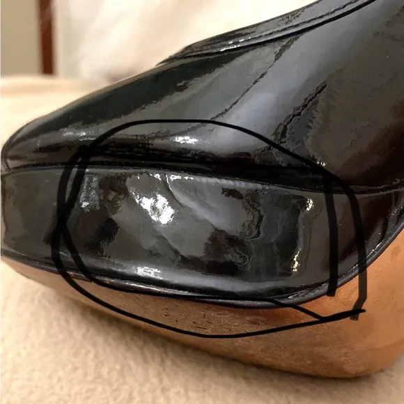 Coach Breana Black Patent Leather Peep Toe Platform High Heels Shoes Size 6.5M