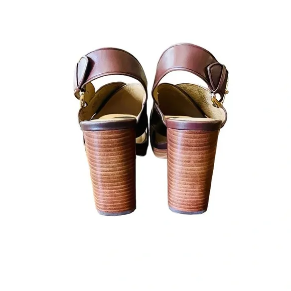 Coach Bristol women’s leather block heel buckle sandals LIKE NEW! SZ 8.5 brown