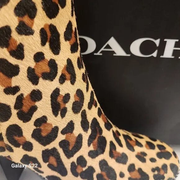 COACH Brown Drea Beadchain Leopard Block Heel Almond Toe Ankle Boots Booties 5