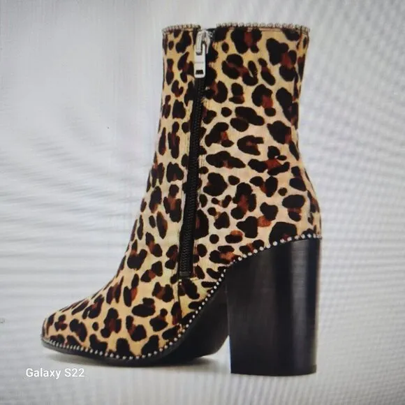COACH Brown Drea Beadchain Leopard Block Heel Almond Toe Ankle Boots Booties 5
