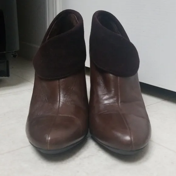 COACH brown leather asymmetric ankle boots Annika