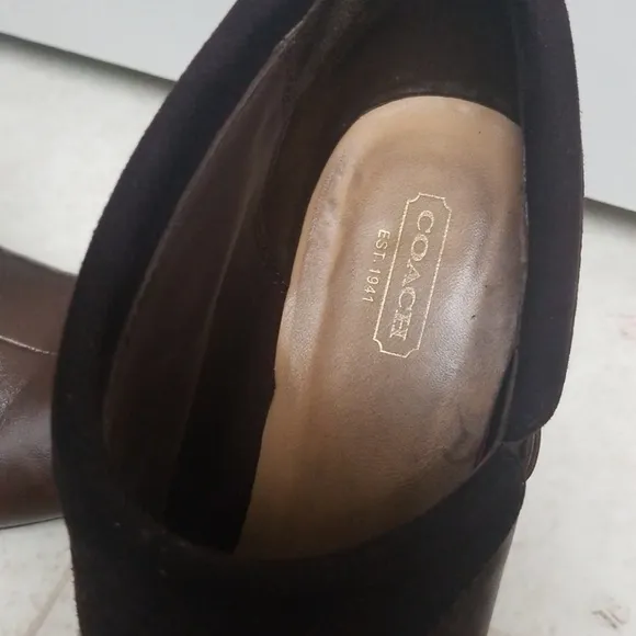 COACH brown leather asymmetric ankle boots Annika