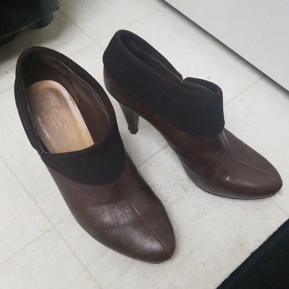 COACH brown leather asymmetric ankle boots Annika