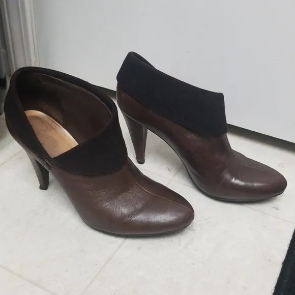 COACH brown leather asymmetric ankle boots Annika