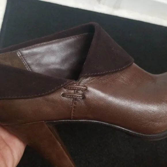 COACH brown leather asymmetric ankle boots Annika