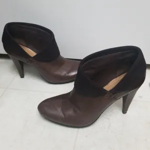 COACH brown leather asymmetric ankle boots Annika