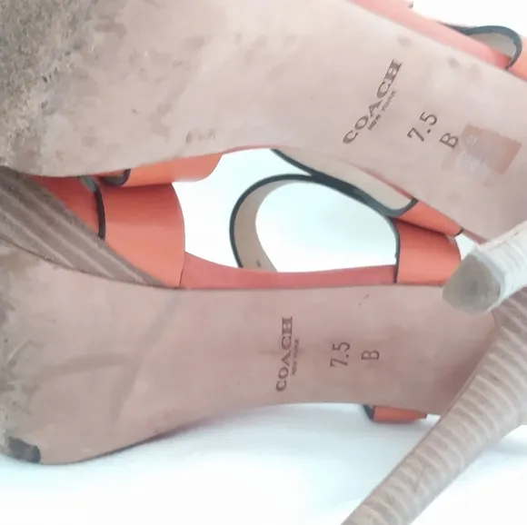 COACH dani orange strappy vegan leather heeled shoes 7.5