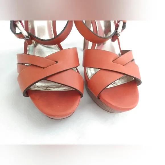 COACH dani orange strappy vegan leather heeled shoes 7.5