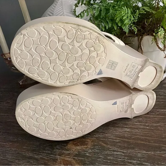 COACH ‘Franki’ Signature Jacquard Platform Wedge Resort Thong Sandals Chalk US11
