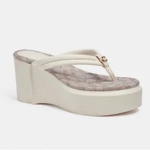 COACH ‘Franki’ Signature Jacquard Platform Wedge Resort Thong Sandals Chalk US11