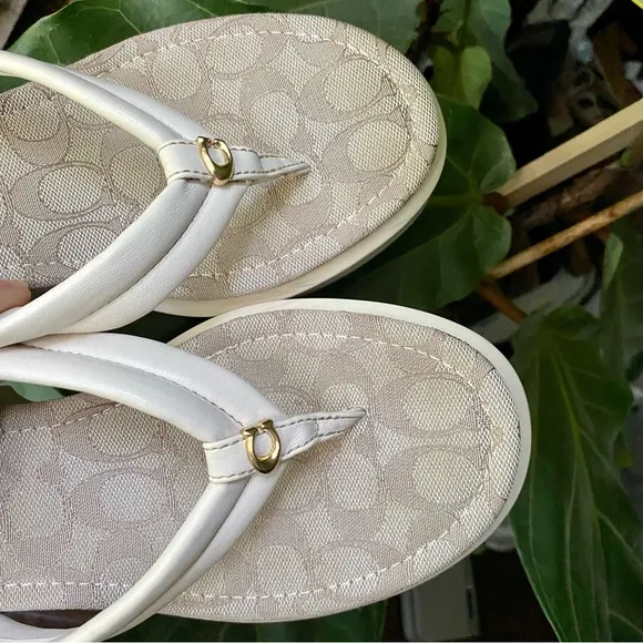 COACH ‘Franki’ Signature Jacquard Platform Wedge Resort Thong Sandals Chalk US11