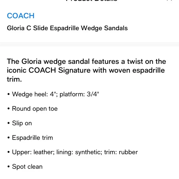 COACH Gloria C Slide Espadrille Wedge Sandals